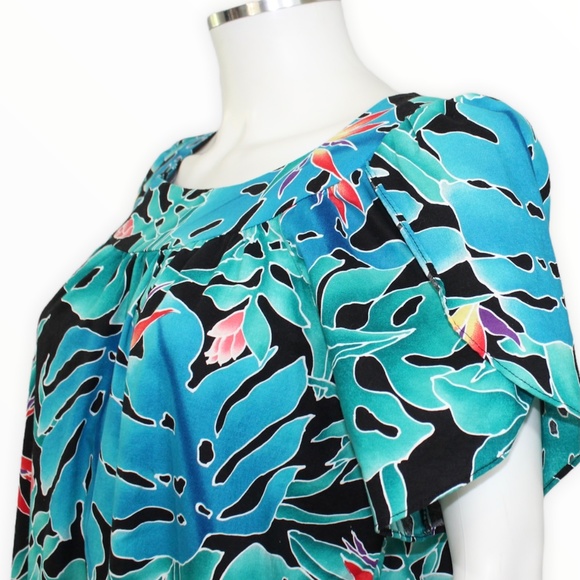 🌟VINTAGE🌟 1990s Hilo Hattie Maxi Dress Mumu Caftan Fun & Floral Bright Flowers - Picture 2 of 4